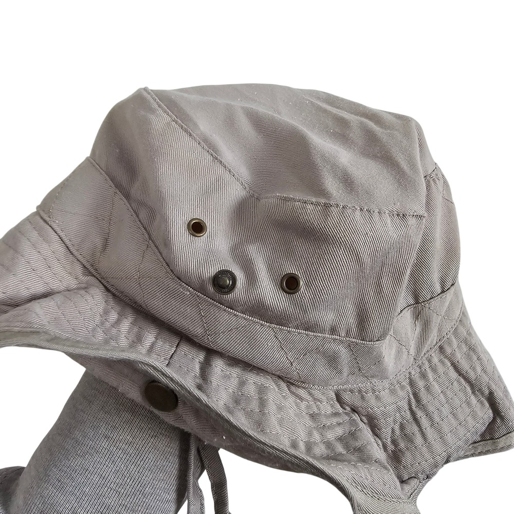 Grey Cotton‎ Twill Bucket Hat with Snap Up Brim and Adjustable Chin Strap
